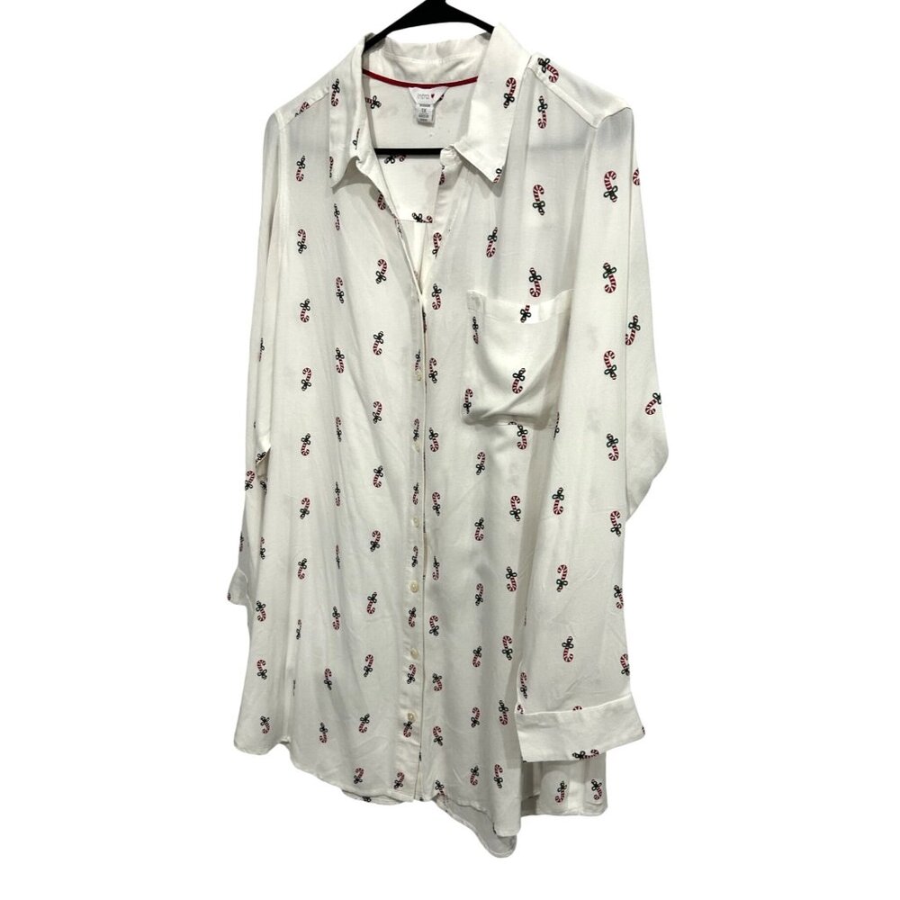 Intro Womans White Button-Up Blouse Candy Cane Pr… - image 3